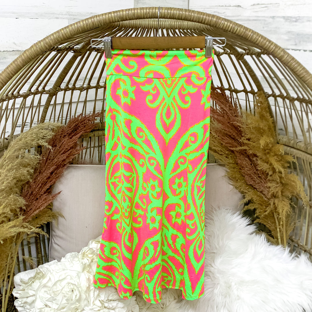 Kids Skirt with Damask Print in Pink and Lime - Giddy Up Glamour Boutique