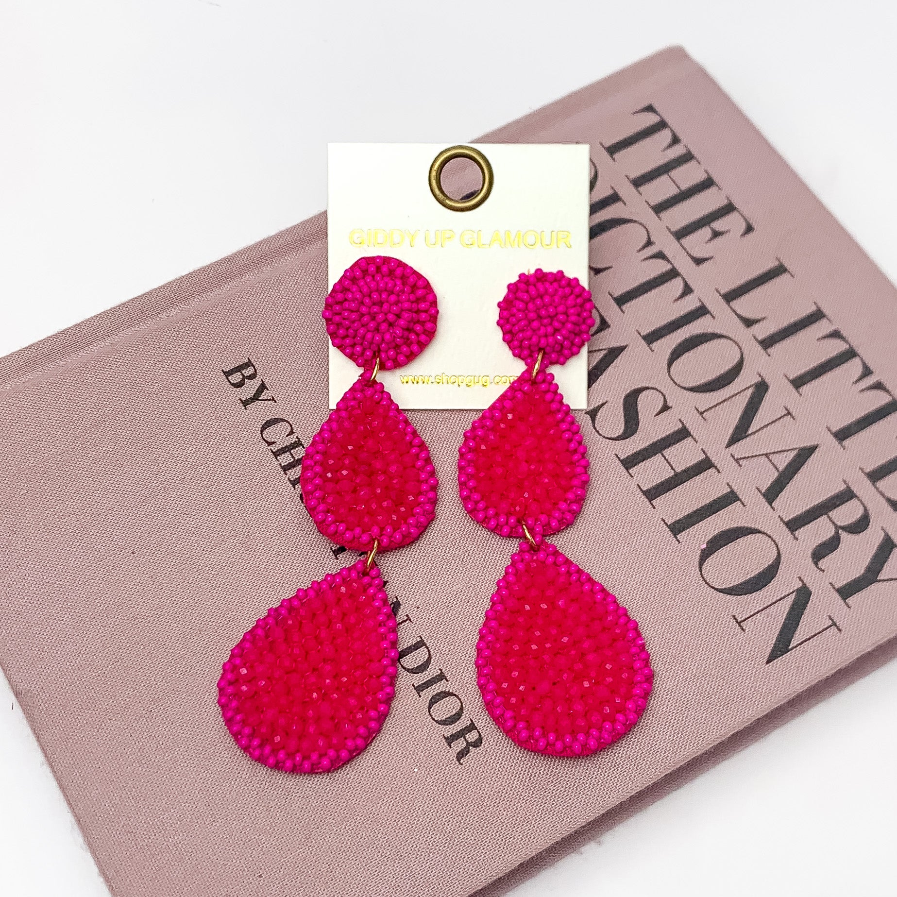 Glass Seed Beaded Drop Earrings in Fuchsia Pink | ONLY 1 LEFT! - Giddy Up Glamour Boutique