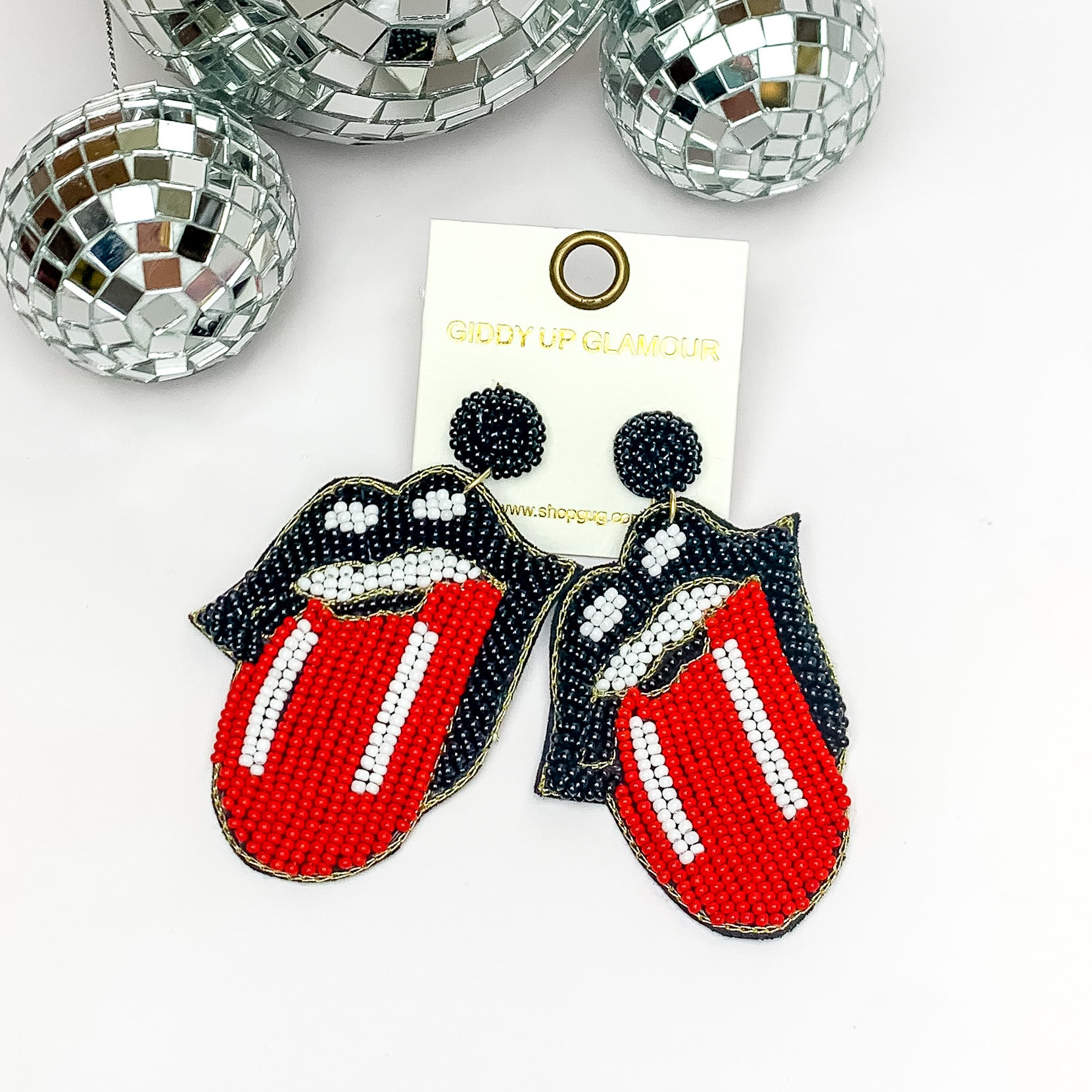 Seed Beaded Lip and Tongue Post Earrings in Black - Giddy Up Glamour Boutique