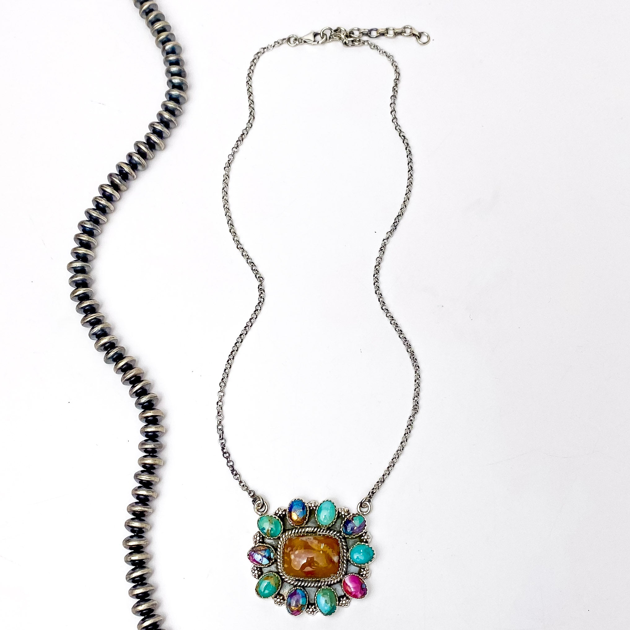 Hada Collection | Handmade Sterling Silver Necklace with Multi Stone Remix Cluster Pendant - Giddy Up Glamour Boutique