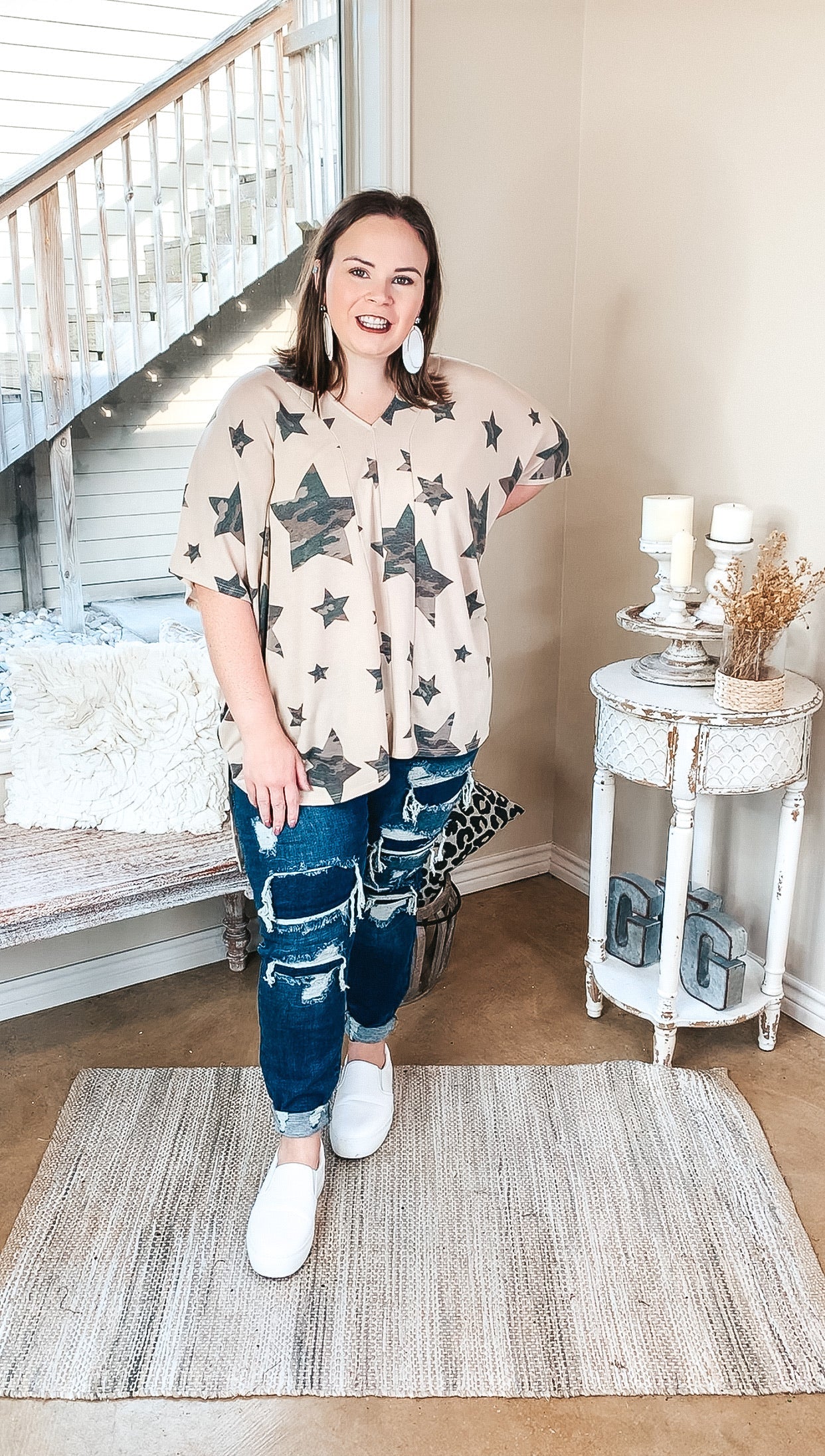 Lost In The Stars Poncho Top in Beige - Giddy Up Glamour Boutique