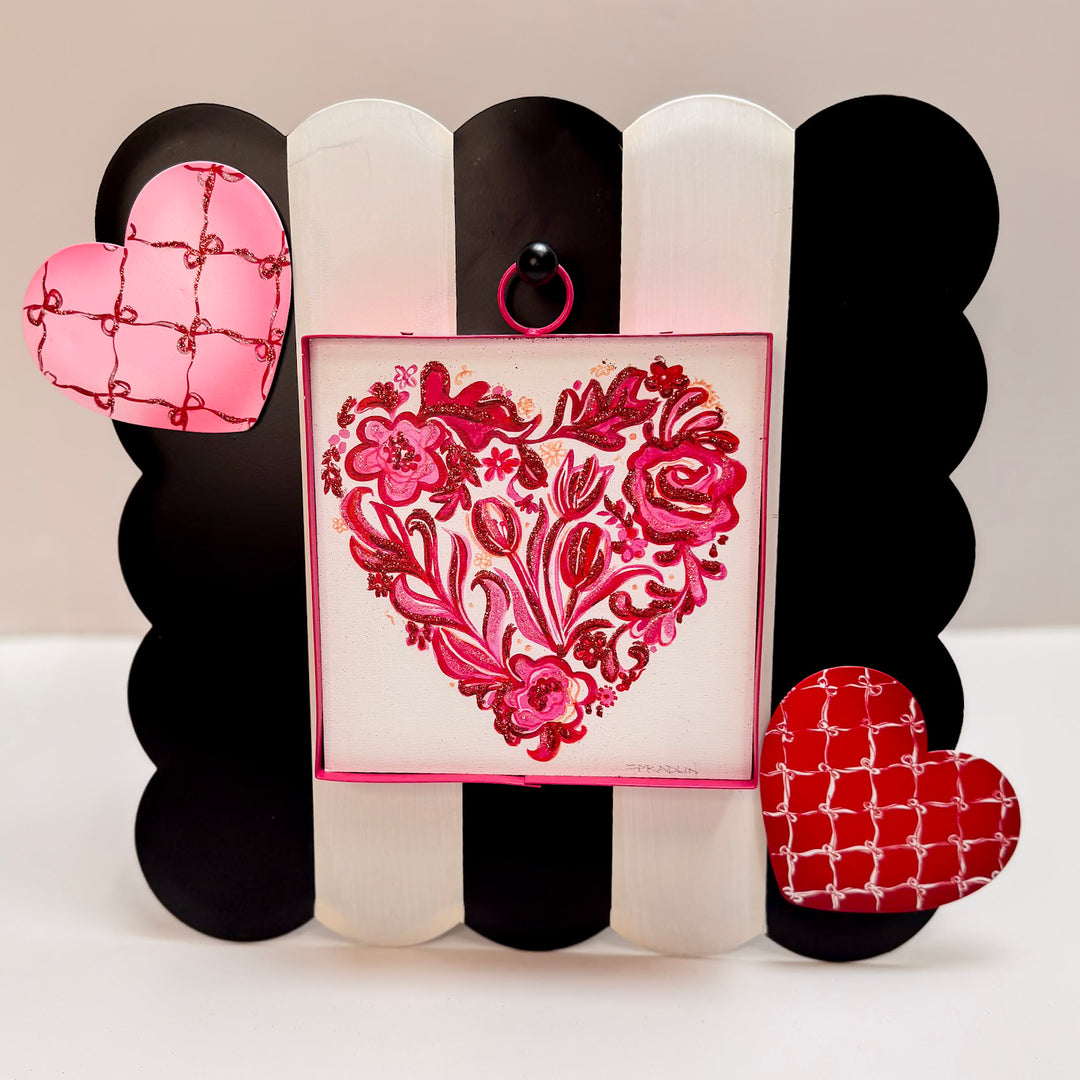 The Round Top Collection | Hearts with Bow Lattice Heart Magnet in Red