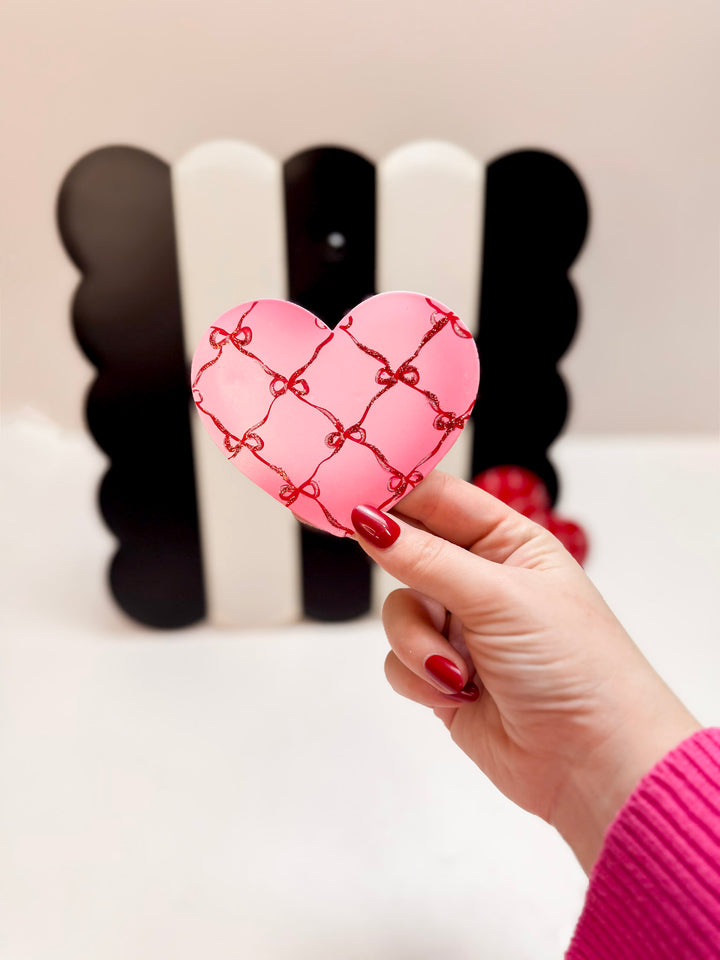 The Round Top Collection | Hearts with Bow Lattice Heart Magnet in Pink