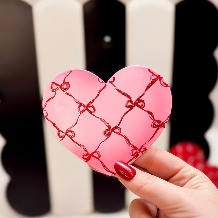 The Round Top Collection | Hearts with Bow Lattice Heart Magnet in Pink