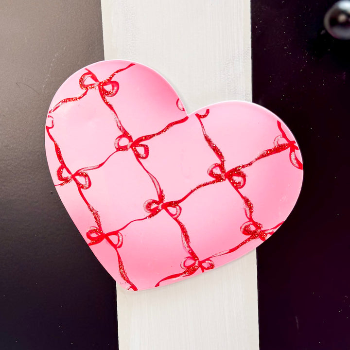 The Round Top Collection | Hearts with Bow Lattice Heart Magnet in Pink