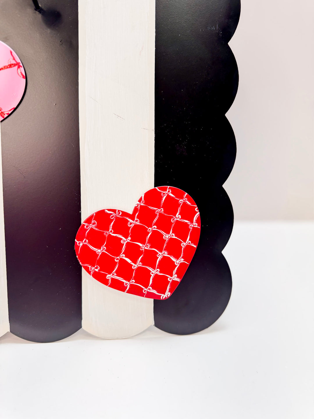 The Round Top Collection | Hearts with Bow Lattice Heart Magnet in Red