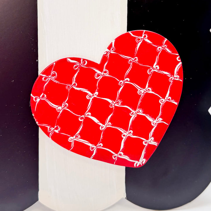 The Round Top Collection | Hearts with Bow Lattice Heart Magnet in Red