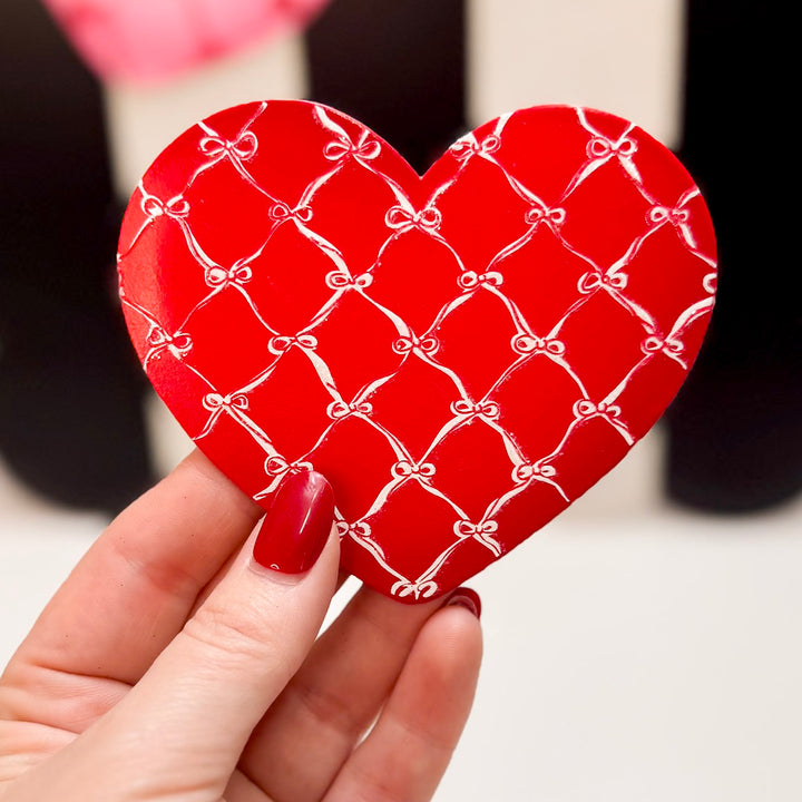 The Round Top Collection | Hearts with Bow Lattice Heart Magnet in Red