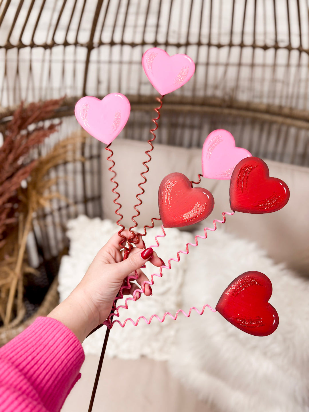 The Round Top Collection | Heart Trio Garden Stake in Pink