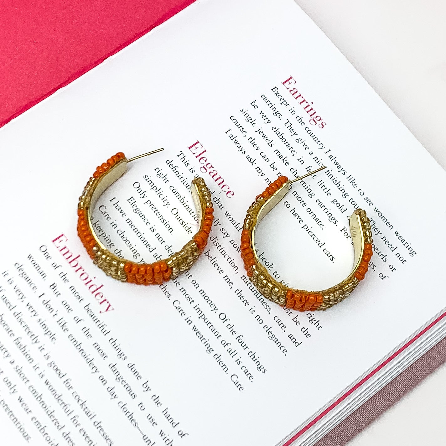 Vacay Era Gold Tone Beaded Hoop Earrings in Orange - Giddy Up Glamour Boutique