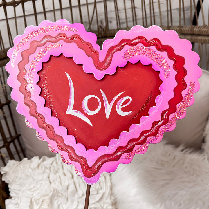 The Round Top Collection | Ric Rac "Love" Conversation Heart Garden Stake in Pink