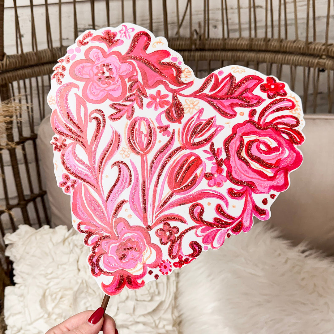 The Round Top Collection | Gallery Flower Chinoiserie Collage Heart Garden Stake in White