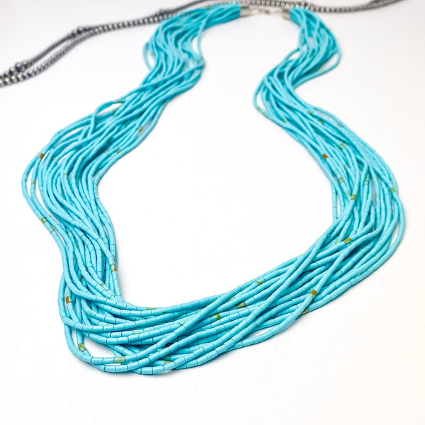 Navajo |  Navajo Handmade 20 Strand Turquoise Necklace With Heishi Beads