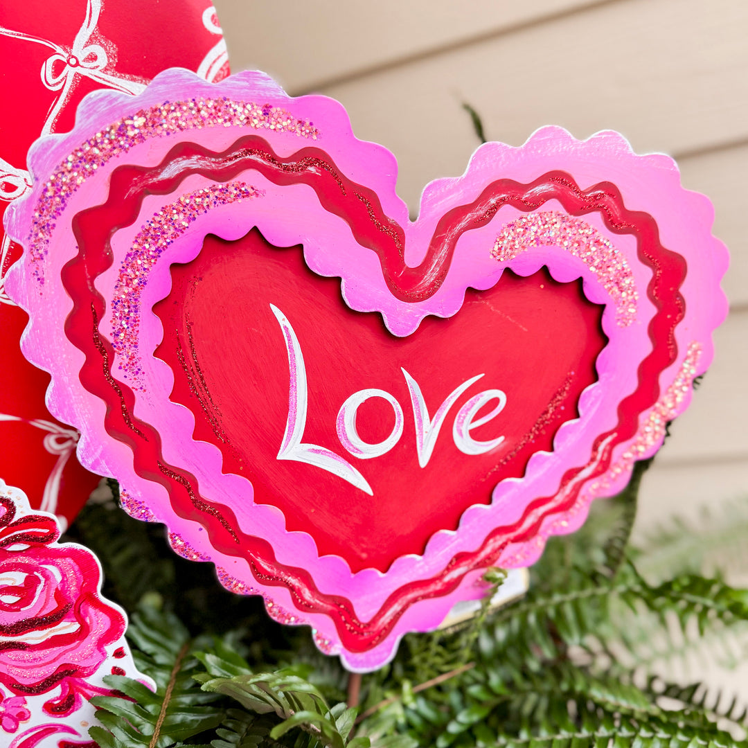 The Round Top Collection | Ric Rac "Love" Conversation Heart Garden Stake in Pink