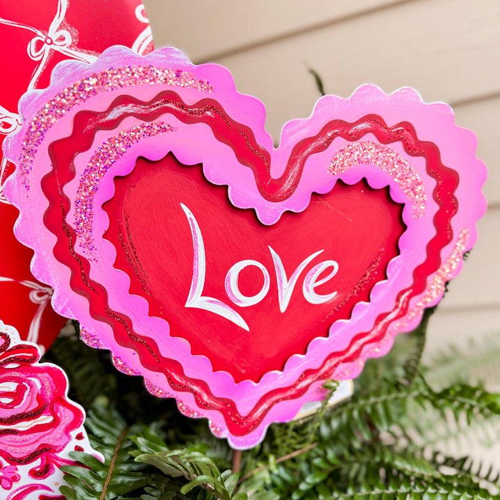 The Round Top Collection | Ric Rac "Love" Conversation Heart Garden Stake in Pink