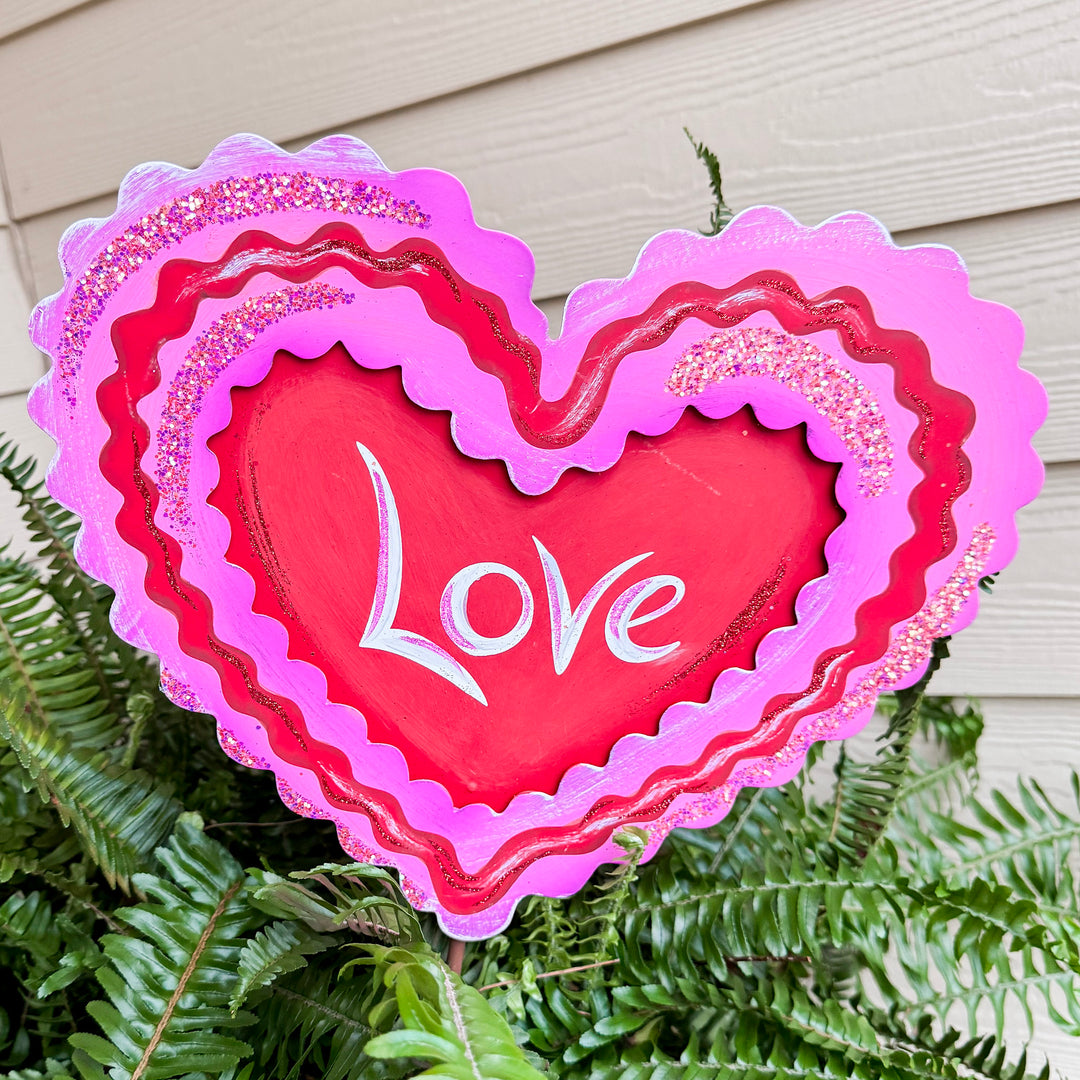 The Round Top Collection | Ric Rac "Love" Conversation Heart Garden Stake in Pink