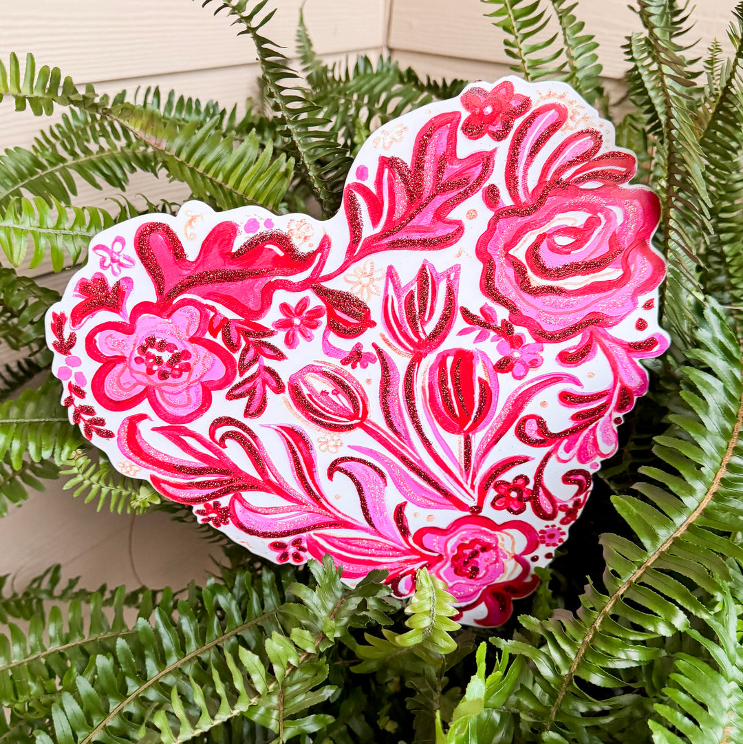 The Round Top Collection | Gallery Flower Chinoiserie Collage Heart Garden Stake in White