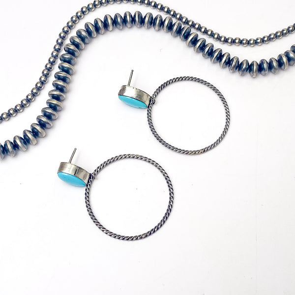 Tricia Smith | Navajo Handmade Rope Hoop Sterling Silver Earrings with Royston Turquoise Stones