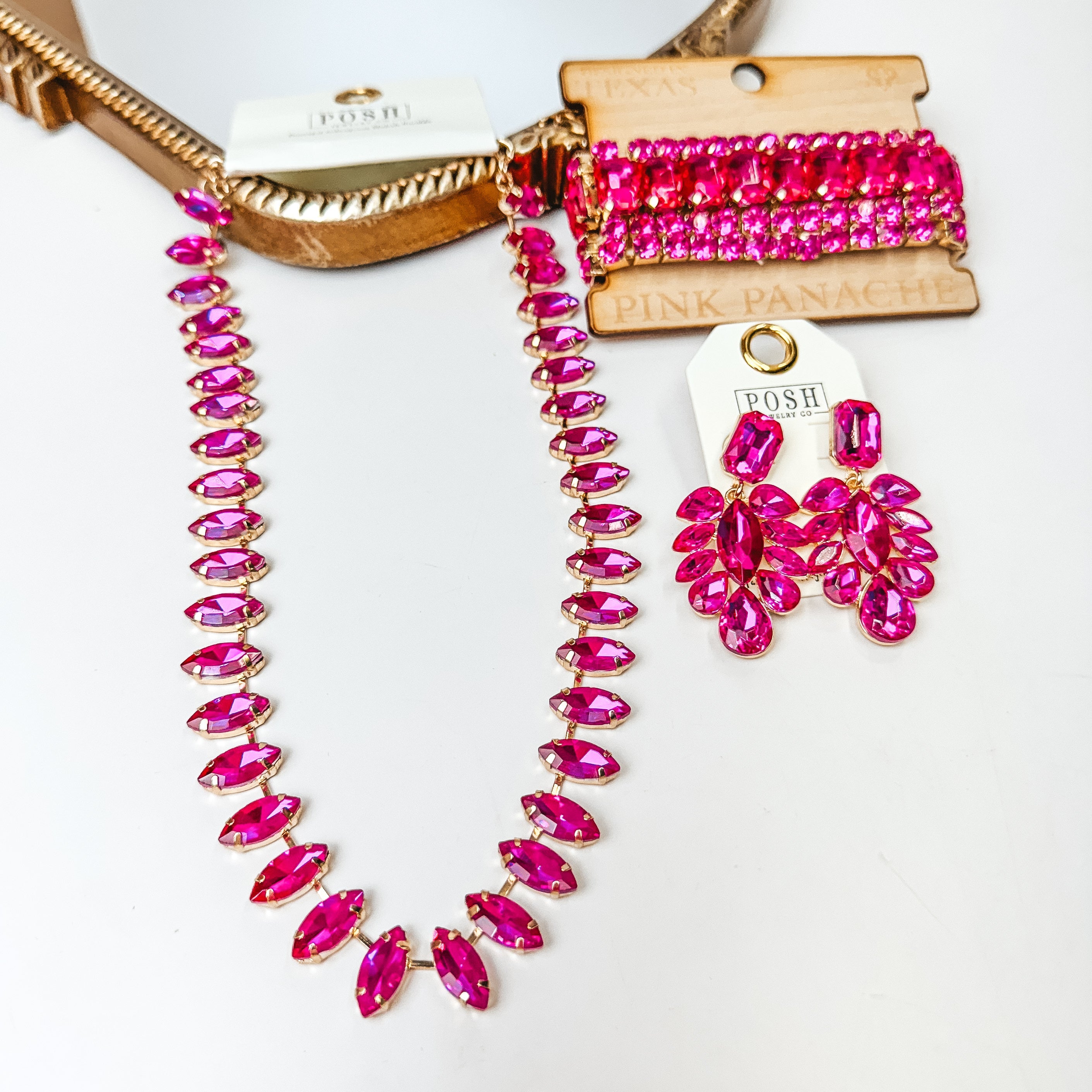 Pink Panache | Marquis Rhinestone Necklace in Fuchsia Pink - Giddy Up Glamour Boutique