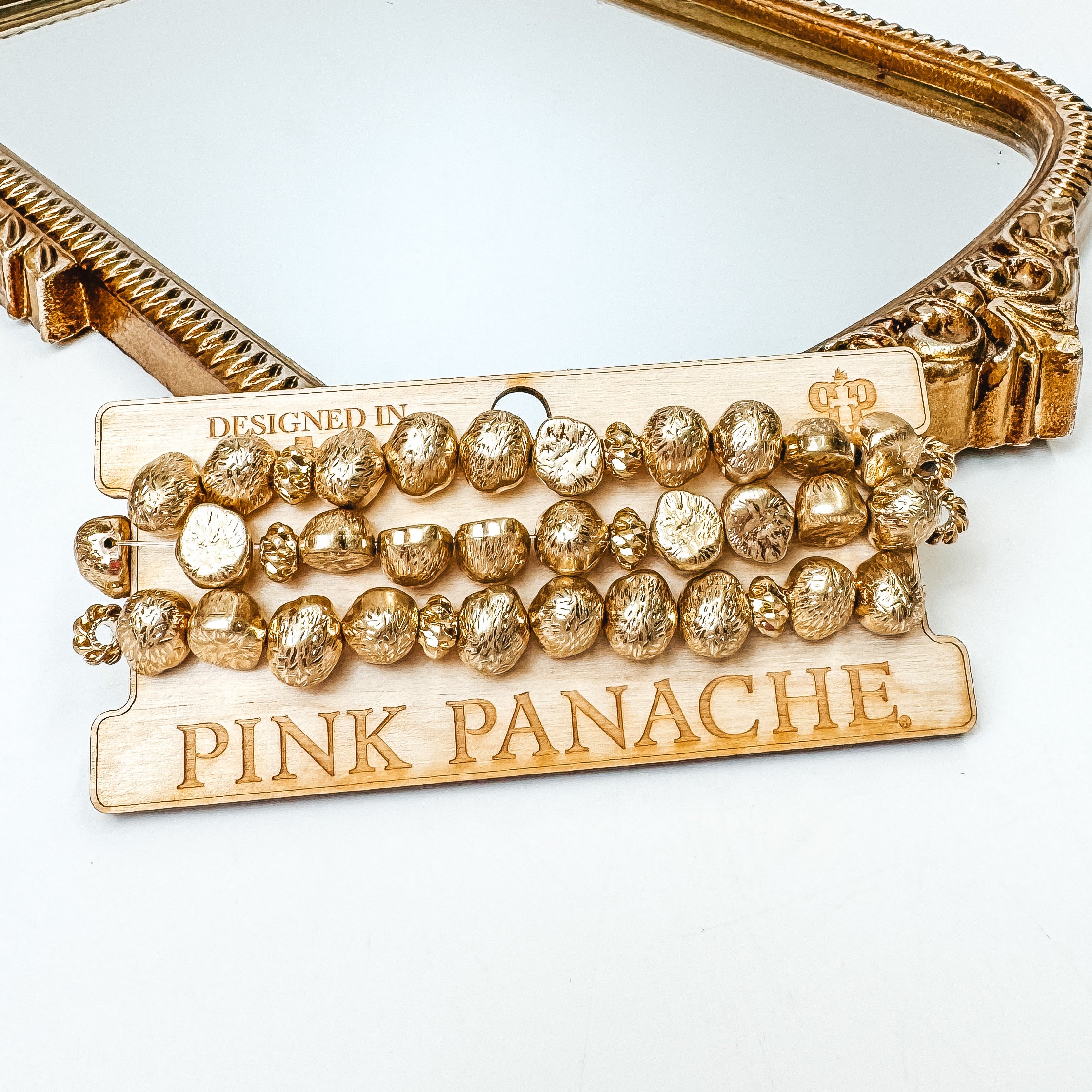Pink Panache | Curvy Gold Nugget Bracelet Set - Giddy Up Glamour Boutique
