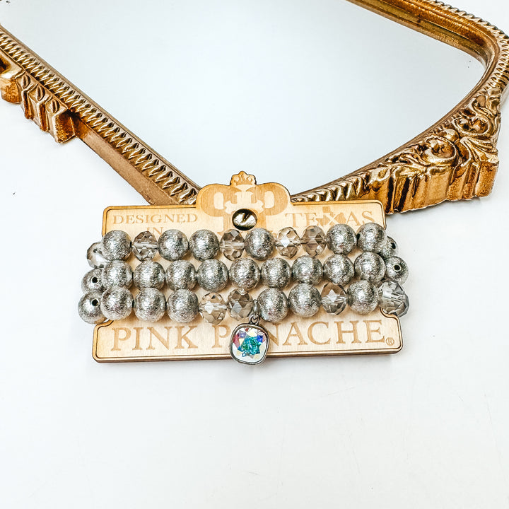 Pink Panache | Silver Tone and Crystal Beaded Bracelet Set With Multi Cushion Cut Crystal - Giddy Up Glamour Boutique