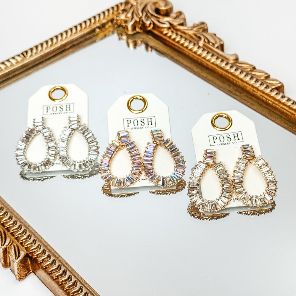 Pink Panache | Gold Tone Rhinestone Teardrop Earrings - Giddy Up Glamour Boutique