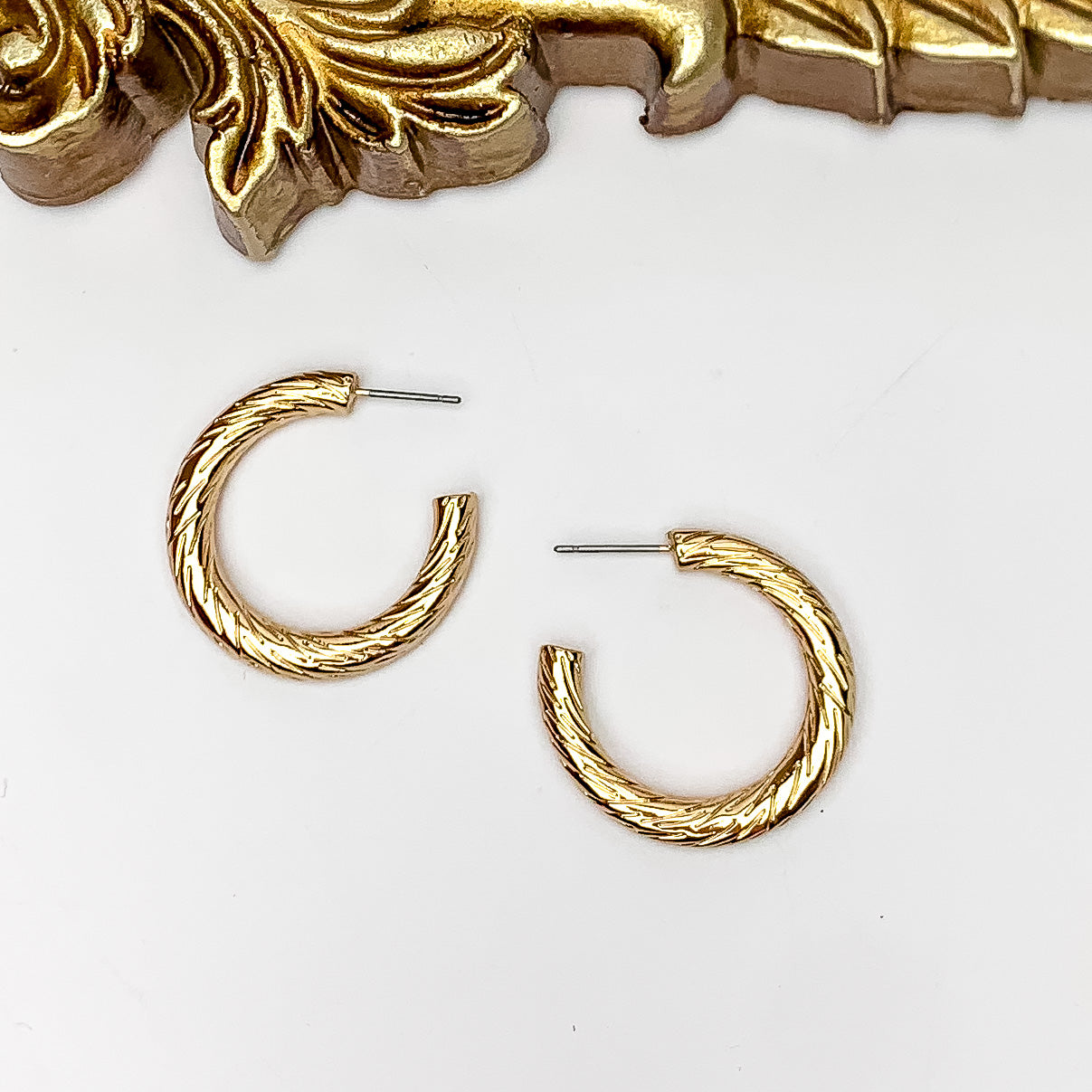 Gold Tone Small Twisted Hoop Earrings - Giddy Up Glamour Boutique