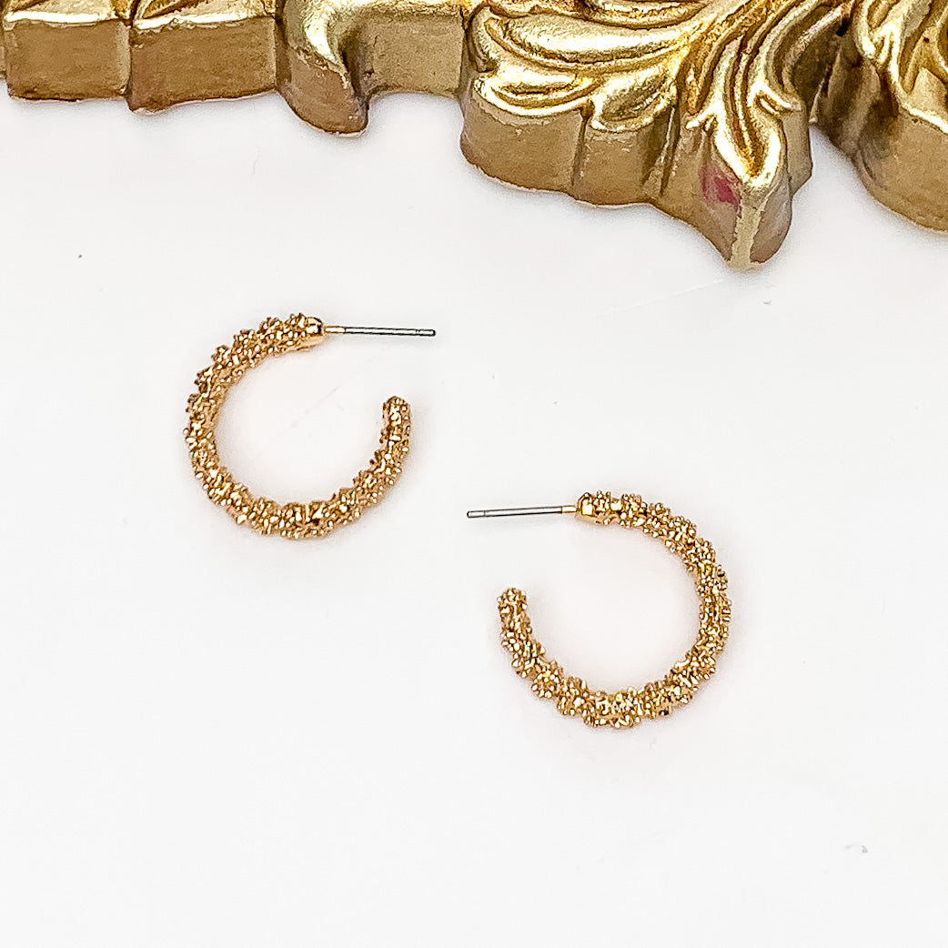 Worry Free Small Gold Tone Textured Hoop Earrings - Giddy Up Glamour Boutique