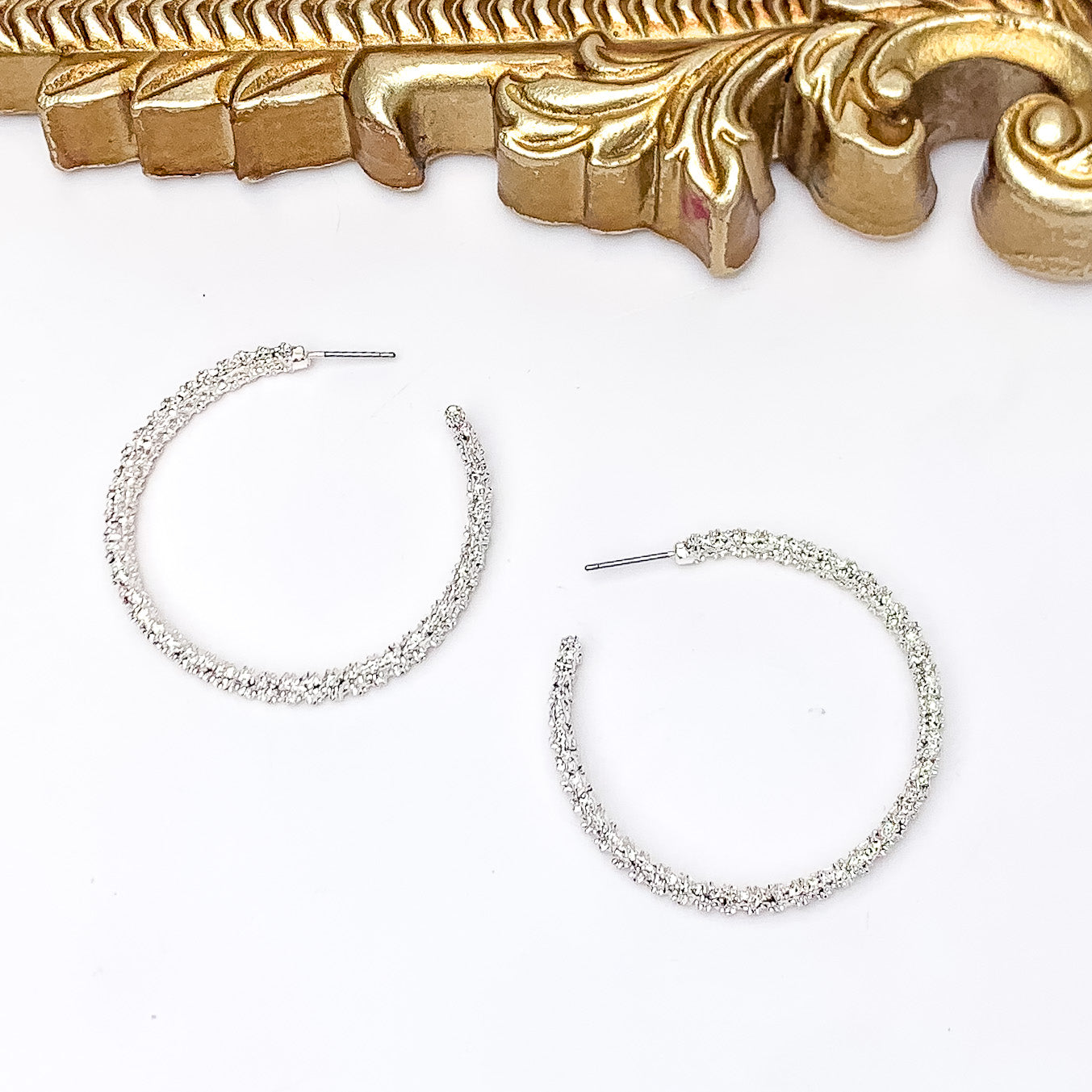Worry Free Large Silver Tone Textured Hoop Earrings - Giddy Up Glamour Boutique
