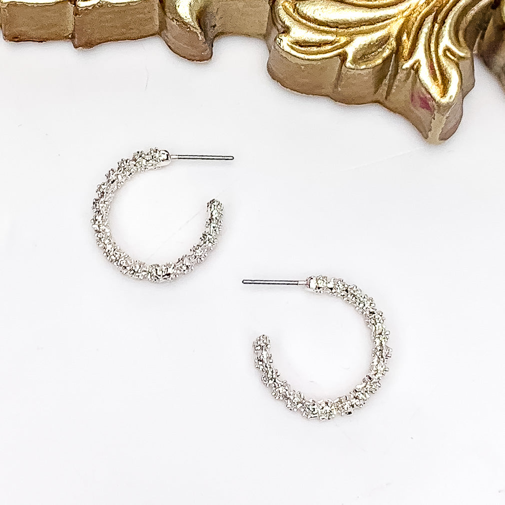 Worry Free Small Silver Tone Textured Hoop Earrings - Giddy Up Glamour Boutique