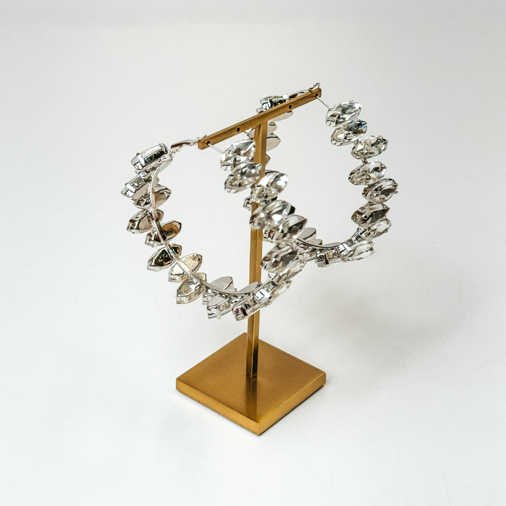 Pink Panache | Silver Tone Rhinestone Hoop Earrings - Giddy Up Glamour Boutique