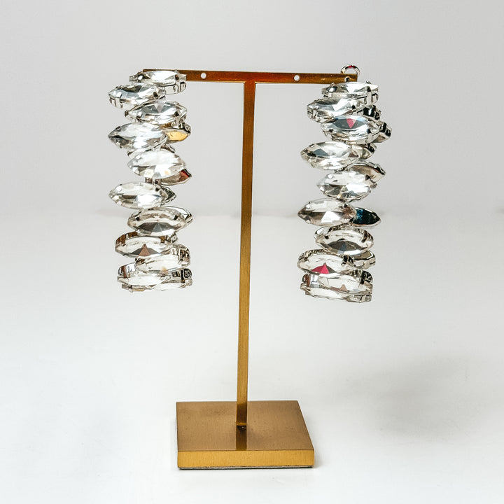 Pink Panache | Silver Tone Rhinestone Hoop Earrings - Giddy Up Glamour Boutique