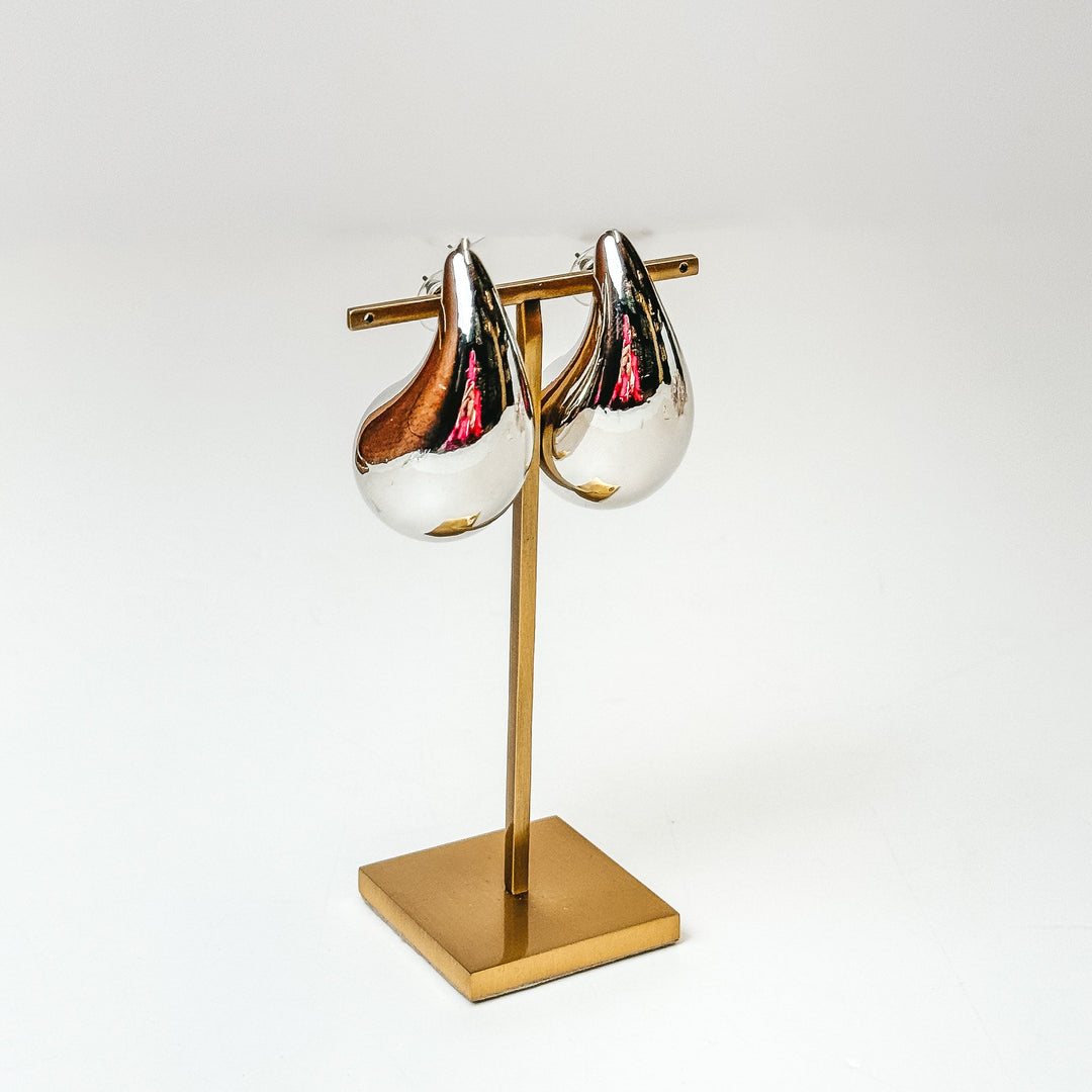 Pink Panache | Large Raindrop Post Earrings in Silver - Giddy Up Glamour Boutique