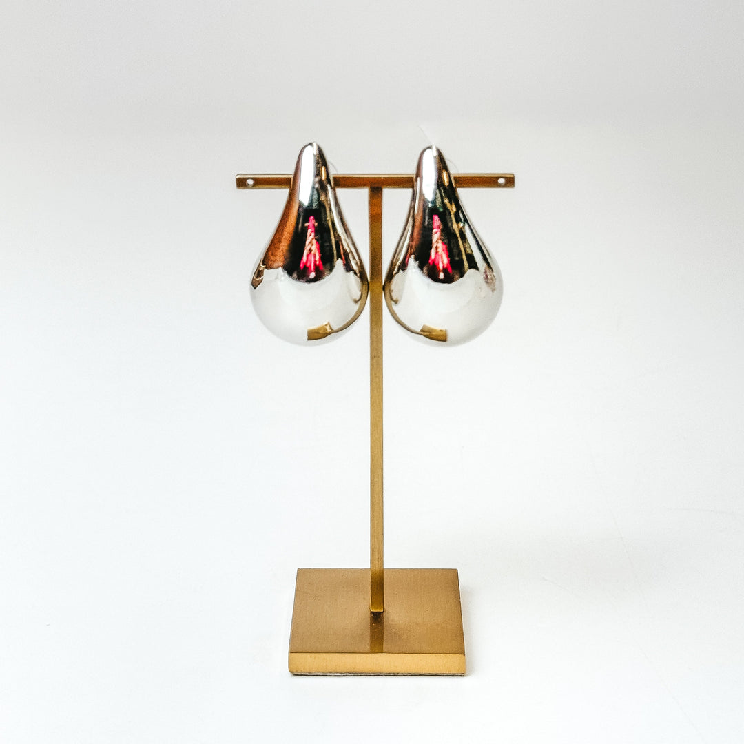 Pink Panache | Large Raindrop Post Earrings in Silver - Giddy Up Glamour Boutique