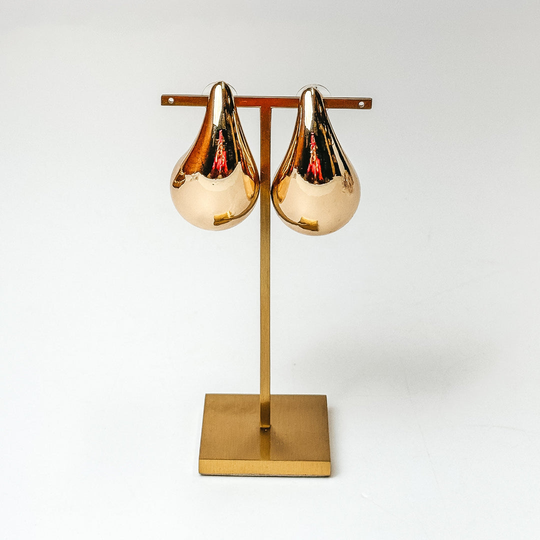 Pink Panache | Large Raindrop Post Earrings in Gold - Giddy Up Glamour Boutique