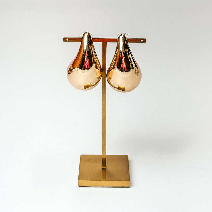 Pink Panache | Large Raindrop Post Earrings in Gold - Giddy Up Glamour Boutique