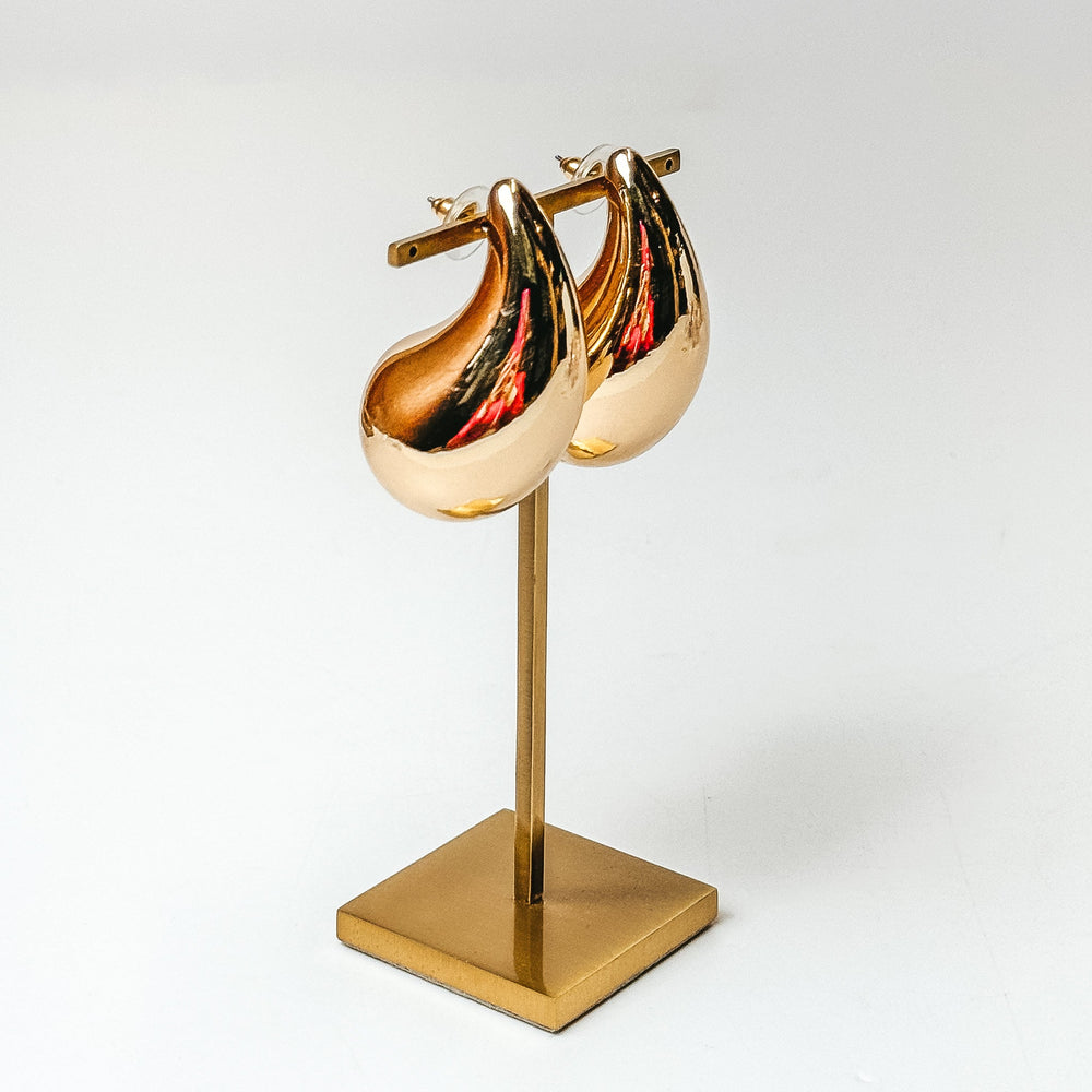 Pink Panache | Large Raindrop Post Earrings in Gold - Giddy Up Glamour Boutique
