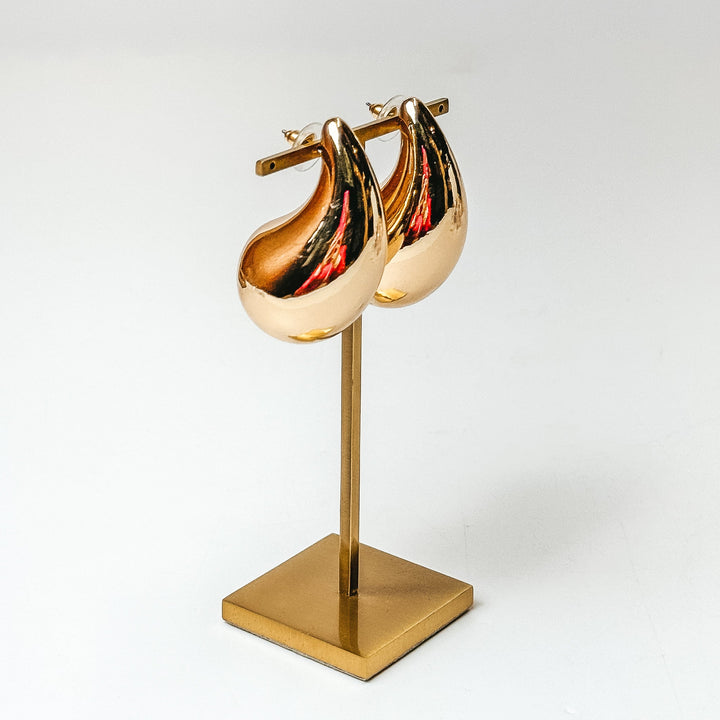 Pink Panache | Large Raindrop Post Earrings in Gold - Giddy Up Glamour Boutique