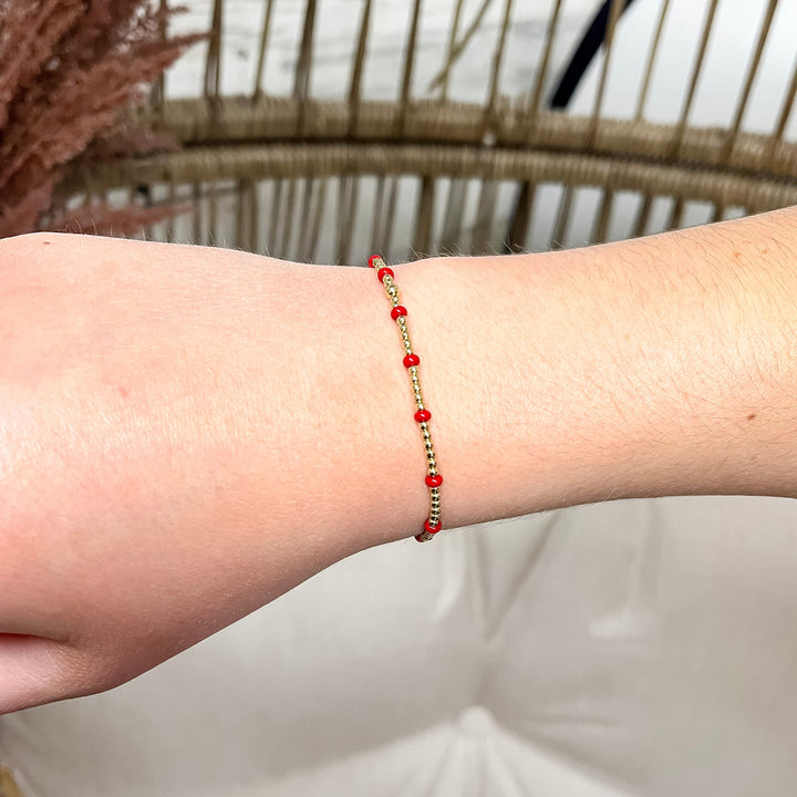 Beaded Blondes | Bright Red Dainty Poppi Bracelet