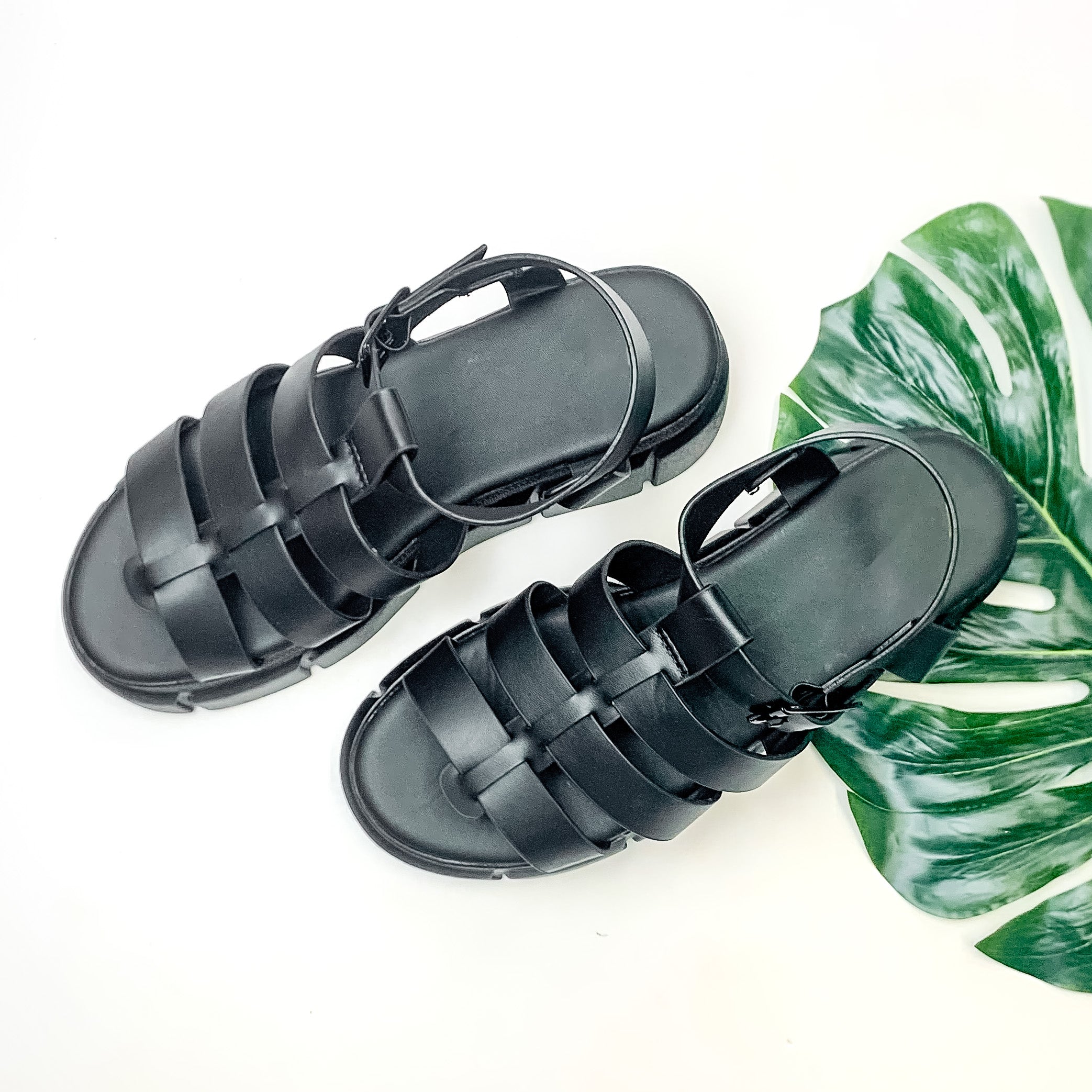 Coconut Cutie Gladiator Platform Sandals in Black - Giddy Up Glamour Boutique