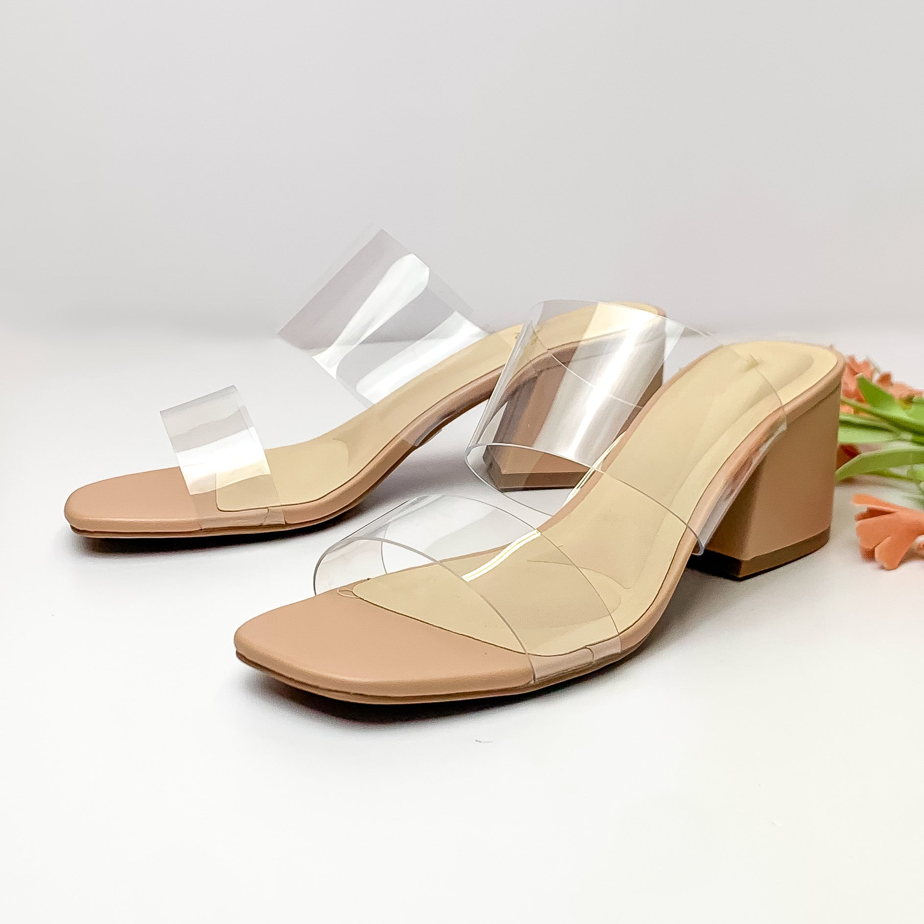 Effortless Nights Two Clear Strap Heeled Sandals in Nude - Giddy Up Glamour Boutique
