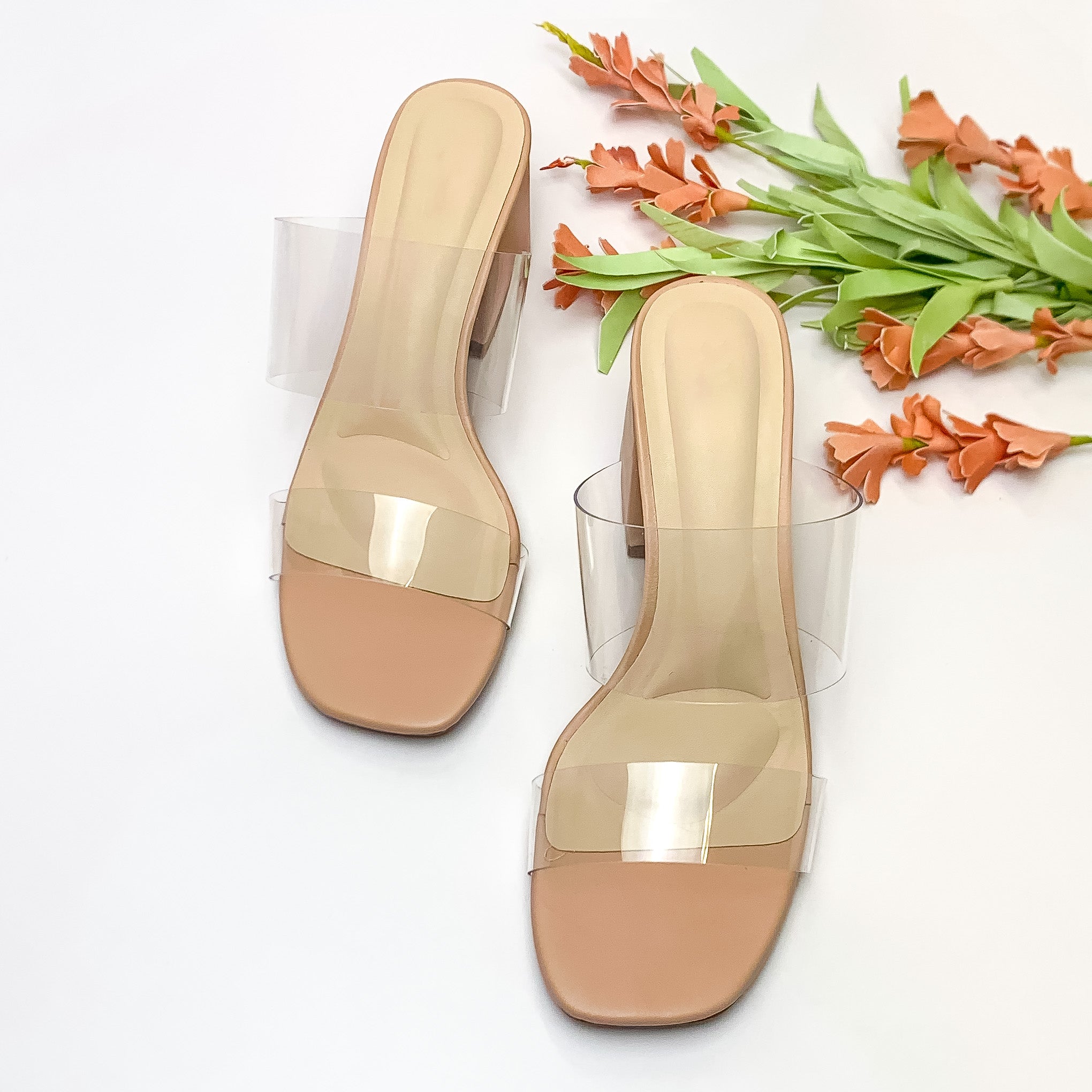 Effortless Nights Two Clear Strap Heeled Sandals in Nude - Giddy Up Glamour Boutique
