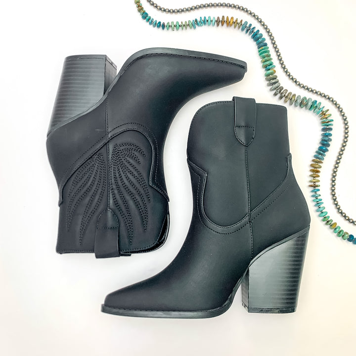 Not My First Rodeo Western Stitch Heeled Ankle Booties in Black - Giddy Up Glamour Boutique