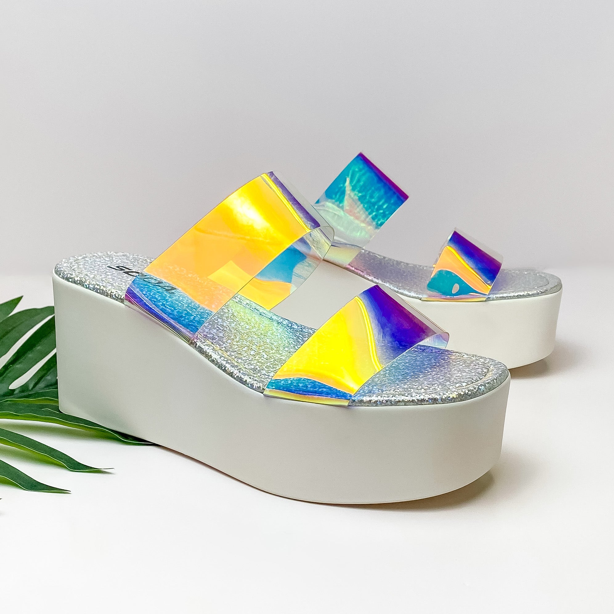 Iridescent platform online sandals