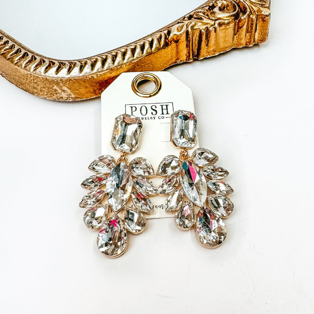 Pink Panache | Gold Tone Crystal Teardrop Statement Earrings - Giddy Up Glamour Boutique
