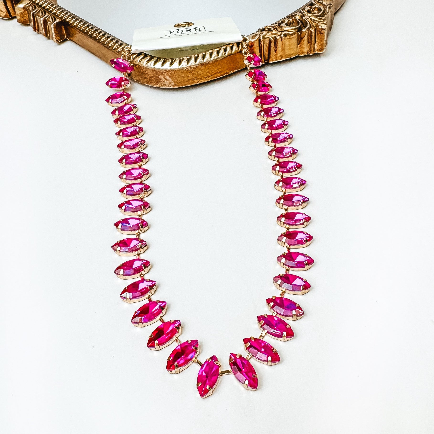 Pink Panache | Marquis Rhinestone Necklace in Fuchsia Pink - Giddy Up Glamour Boutique