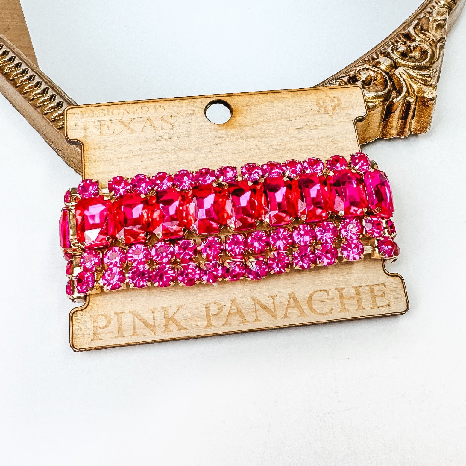 Pink Panache | Gold Tone Rhinestone Bracelet Set in Fuchsia Pink - Giddy Up Glamour Boutique