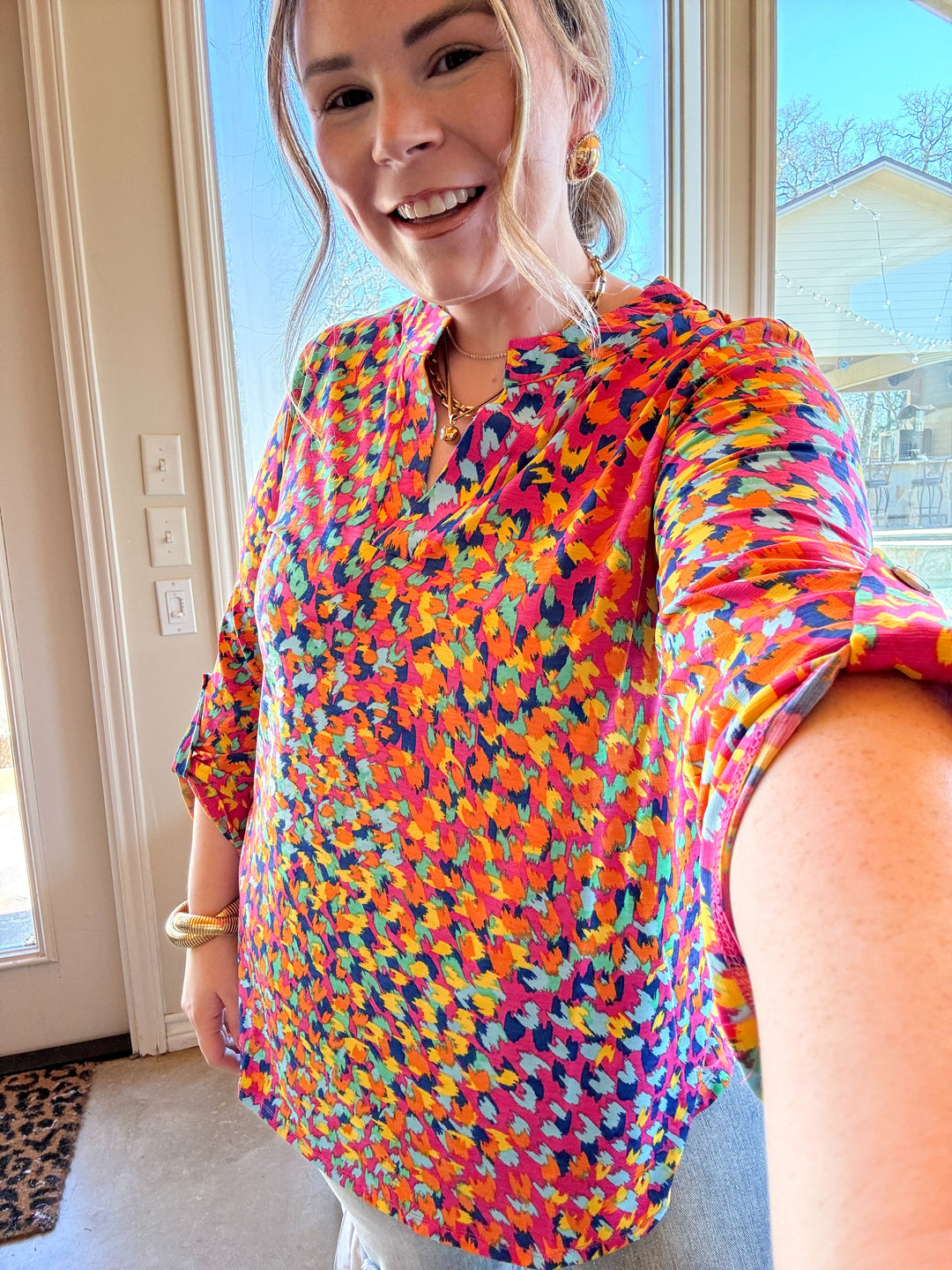 Urban Elegance Animal Print 3/4 Sleeve Tunic Top in Pink Mix - Giddy Up Glamour Boutique