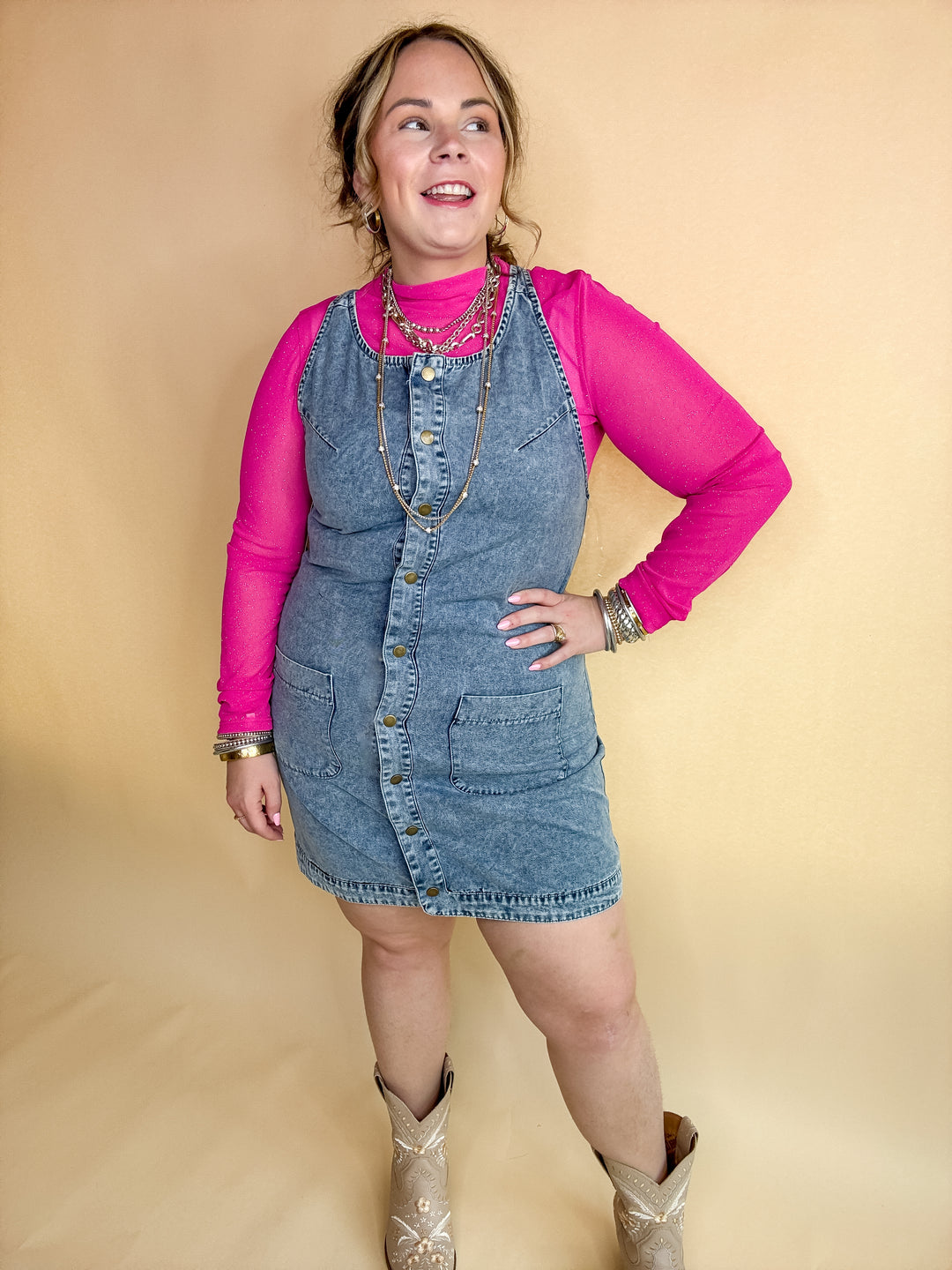 The Girl Next Door Denim Button Up Dress in Light Wash - Giddy Up Glamour Boutique