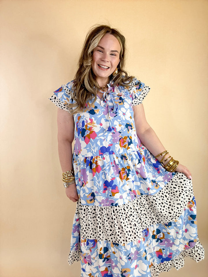 Paint The Wind Multicolor Keyhole Neckline Dress in Light Blue - Giddy Up Glamour Boutique